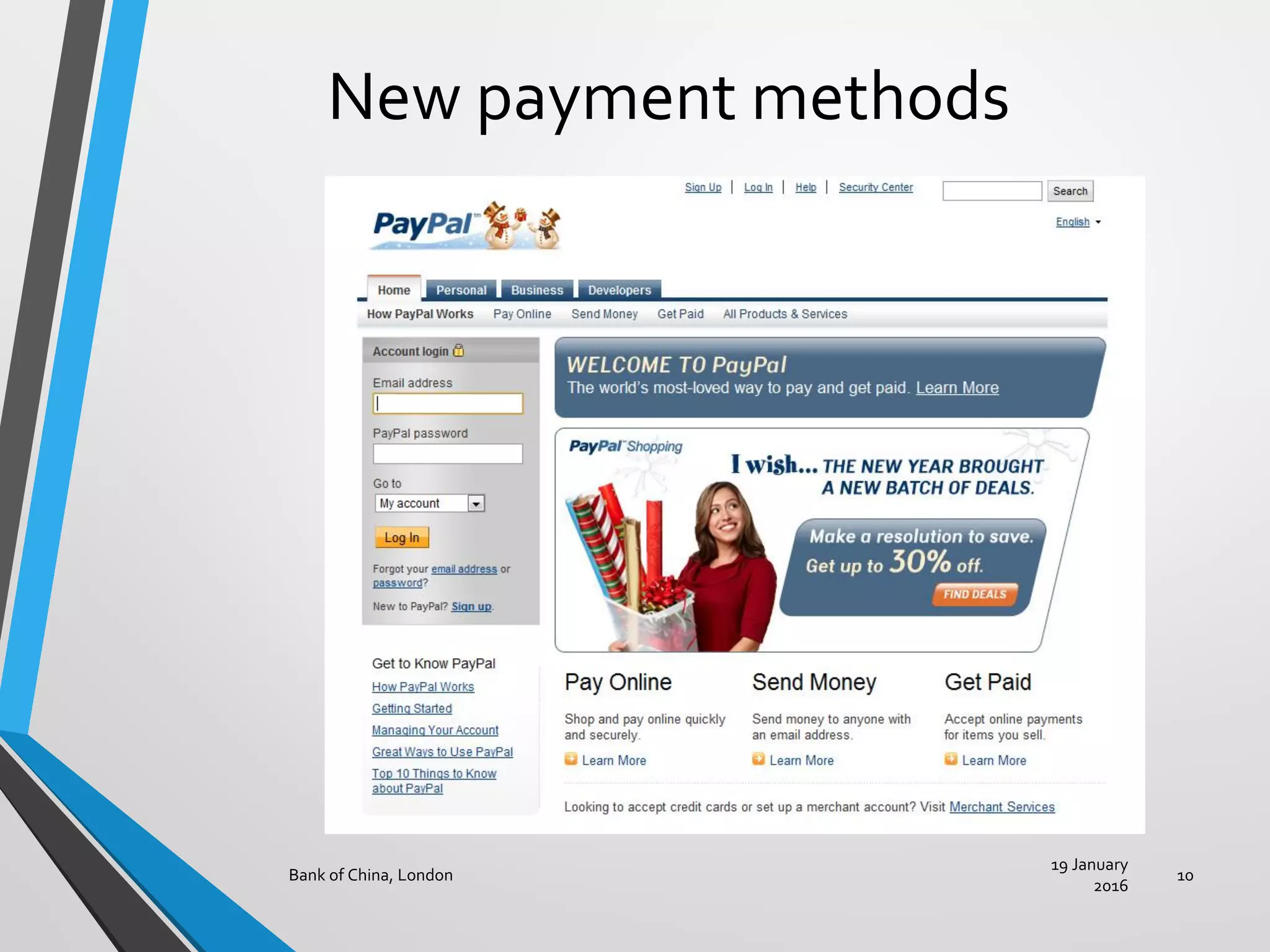 New payment methods
19 January
2016
Bank of China, London 10
 