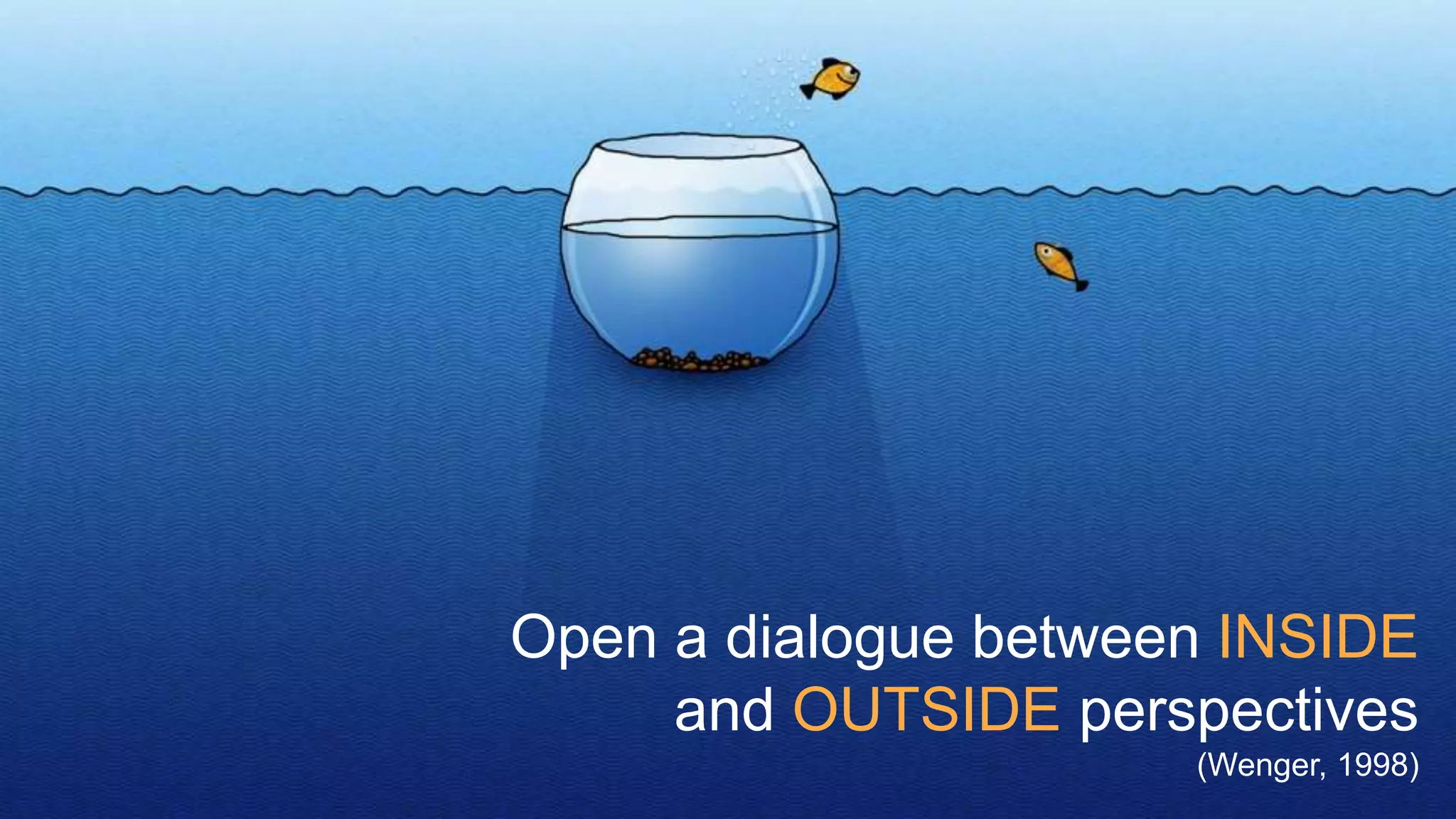 Open a dialogue between INSIDE
and OUTSIDE perspectives
(Wenger, 1998)
 