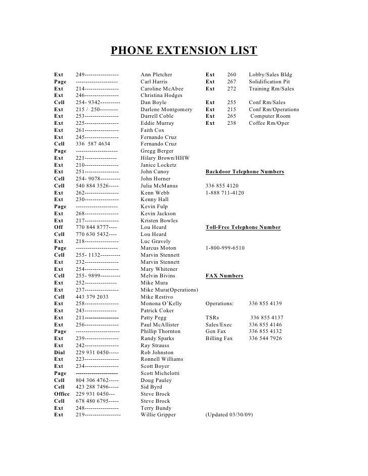 telephone list