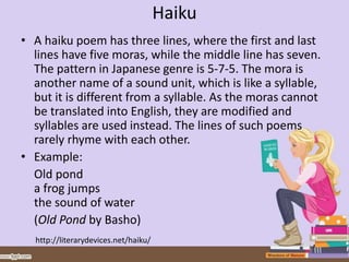 Definition, elements, types, and genres of poetry | PPTX