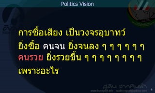การซื้อเสียง เป็นวงจรอุบาทว์ ยิ่งซื้อ  คนจน  ยิ่งจนลง ๆ ๆ ๆ ๆ ๆ ๆ  คนรวย  ยิ่งรวยขึ้น ๆ ๆ ๆ ๆ ๆ ๆ ๆ ๆ  เพราะอะไร Politics Vision 