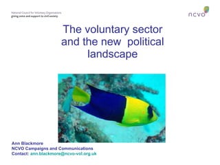 The voluntary sector and the new  political landscape Ann Blackmore NCVO Campaigns and Communications Contact:   [email_address]   