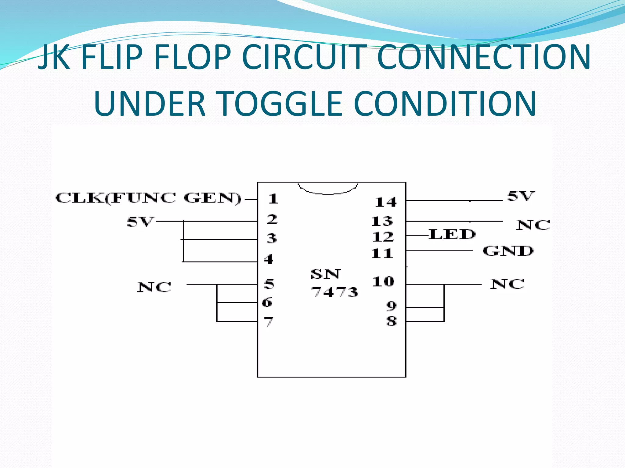 JK FLIP FLOP CIRCUIT CONNECTION
UNDER TOGGLE CONDITION
 