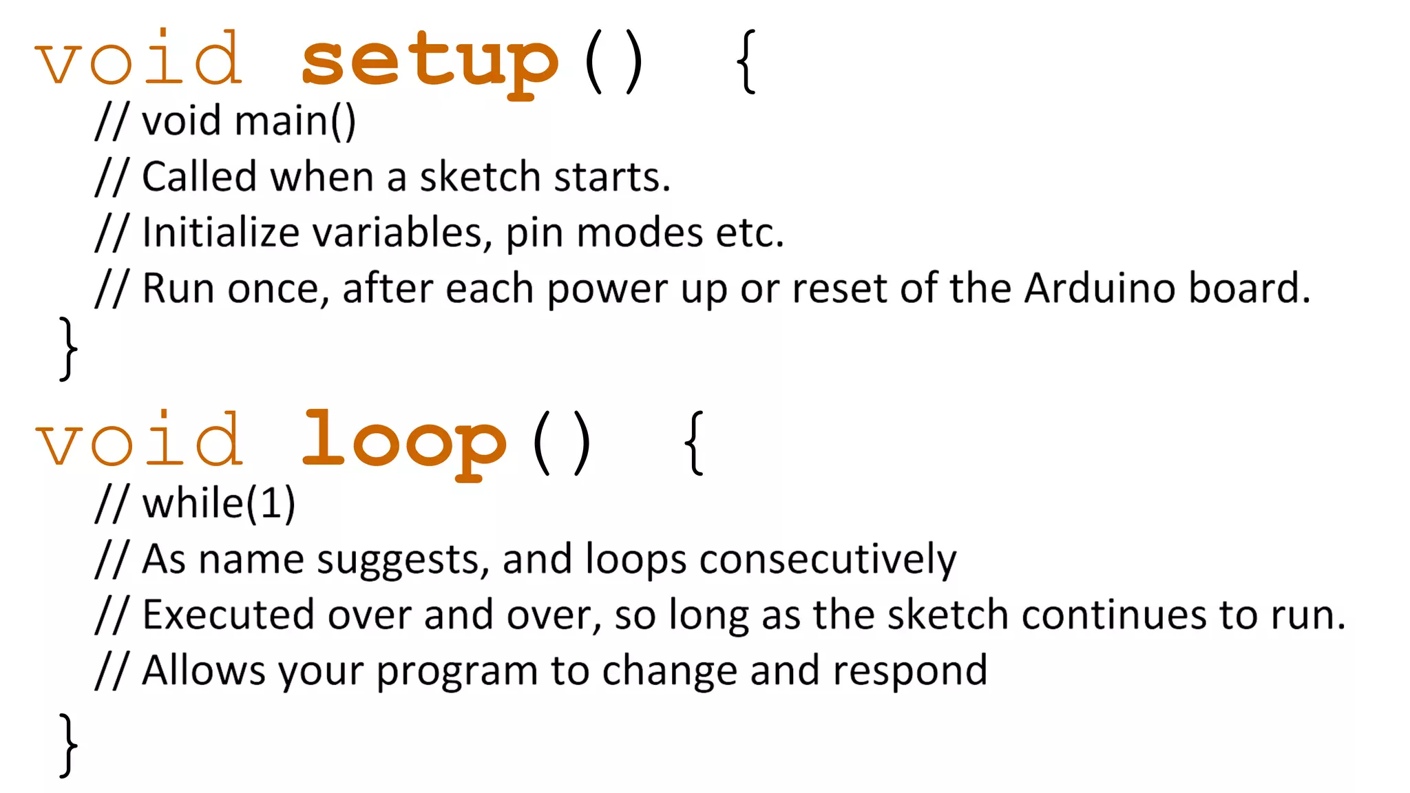 void setup() { } void loop() { } 