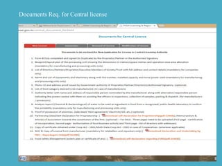Documents Req. for Central license
 