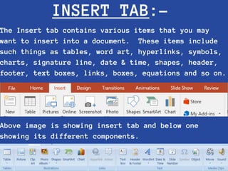 Powerpoint Insert Tab Screen presentation about microsoft power point | PPTX
