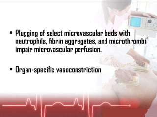 Plugging of select microvascular beds with neutrophils, fibrin aggregates, and microthrombi impair microvascular perfusion. Organ-specific vasoconstriction 