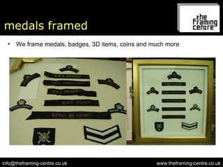 medals framed www.theframing-centre.co.uk [email_address] We frame medals, badges, 3D items, coins and much more 