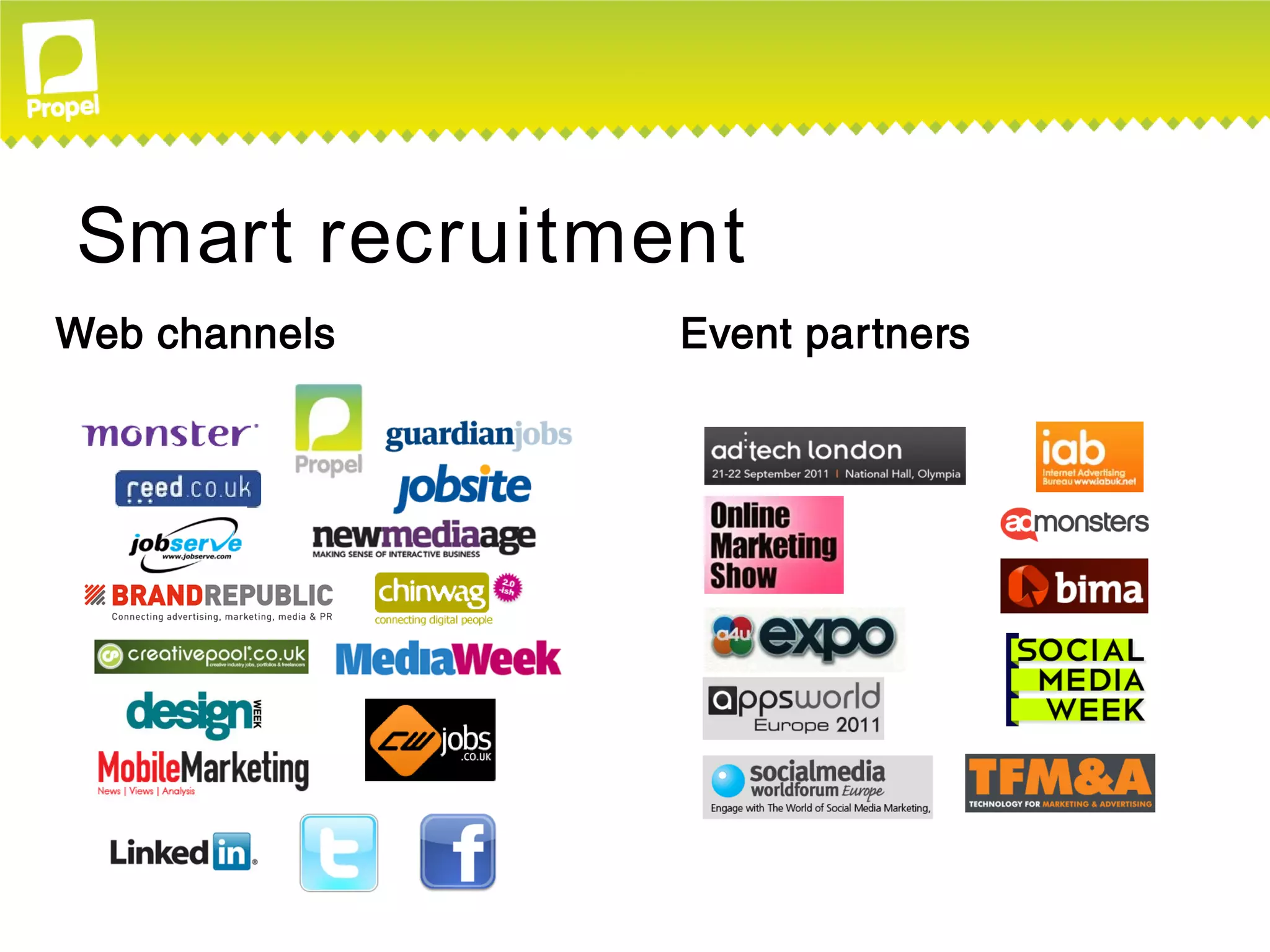 Smart recruitment
Web channels   Event partners
 