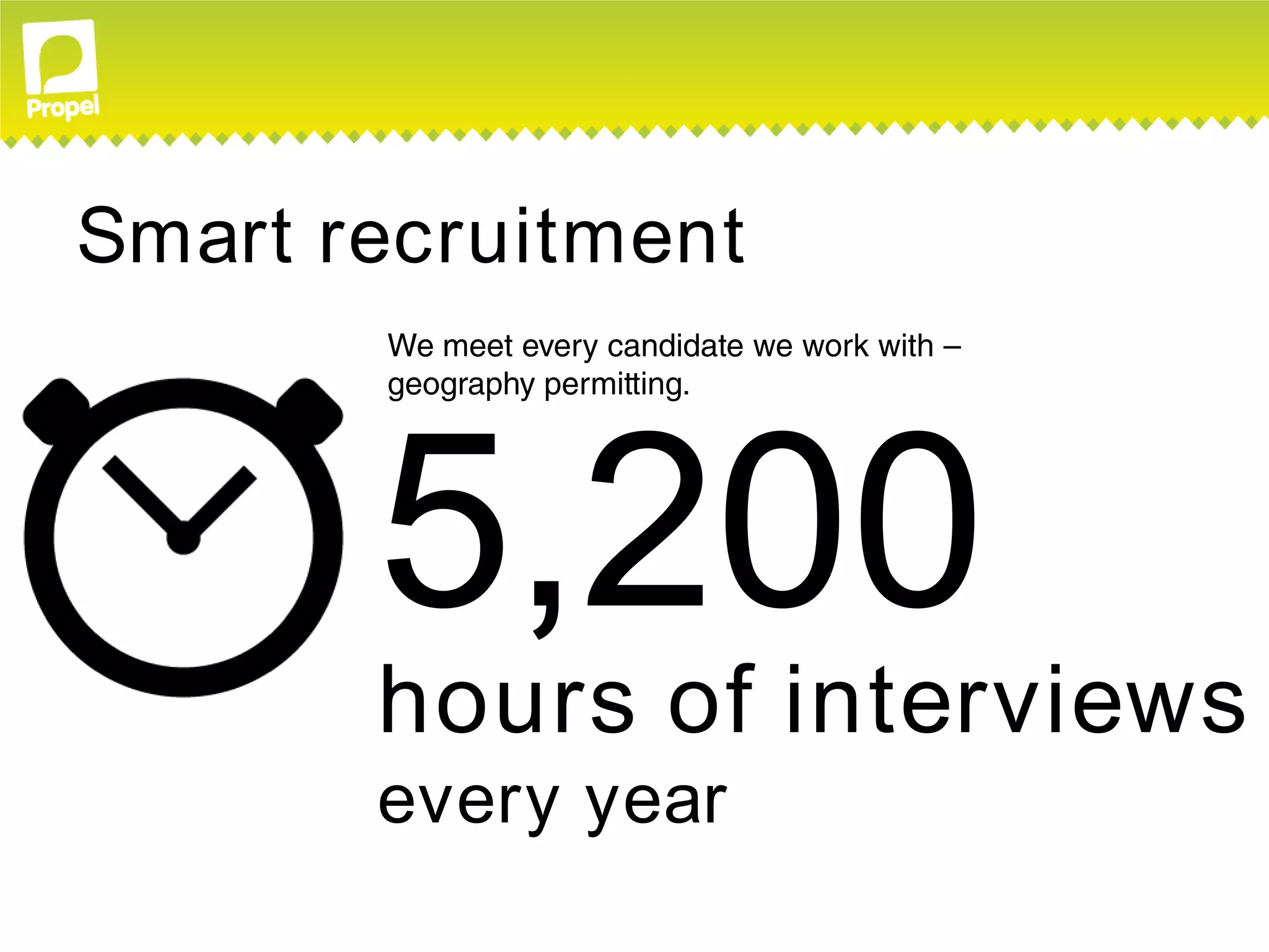 Smart recruitment
       We meet every candidate we work with –
       geography permitting.




       5,200
       hours of interviews
       every year
 
