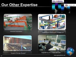 Our Other Expertise




         Industrial Automation
                                   Logistics and Warehouse management




                                   Engineering and Control Services
          Dynamic Storage System
                                                        www.gesystems.net
17
 