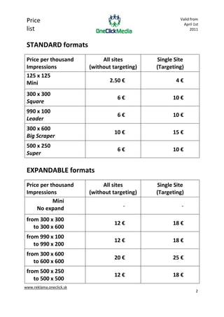 Price list - POINT Network | DOCX