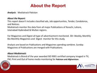 Analysis: Mediatrack Pakistan
About the Report:
This report doesn’t includes classified ads, Job opportunities, Tender, Co...