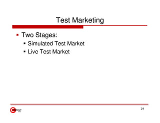 Test Marketing

Two Stages:
 Simulated Test Market
 Live Test Market




                            24
 