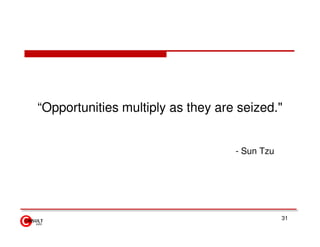 “Opportunities multiply as they are seized."


                                   - Sun Tzu




                                               31
 