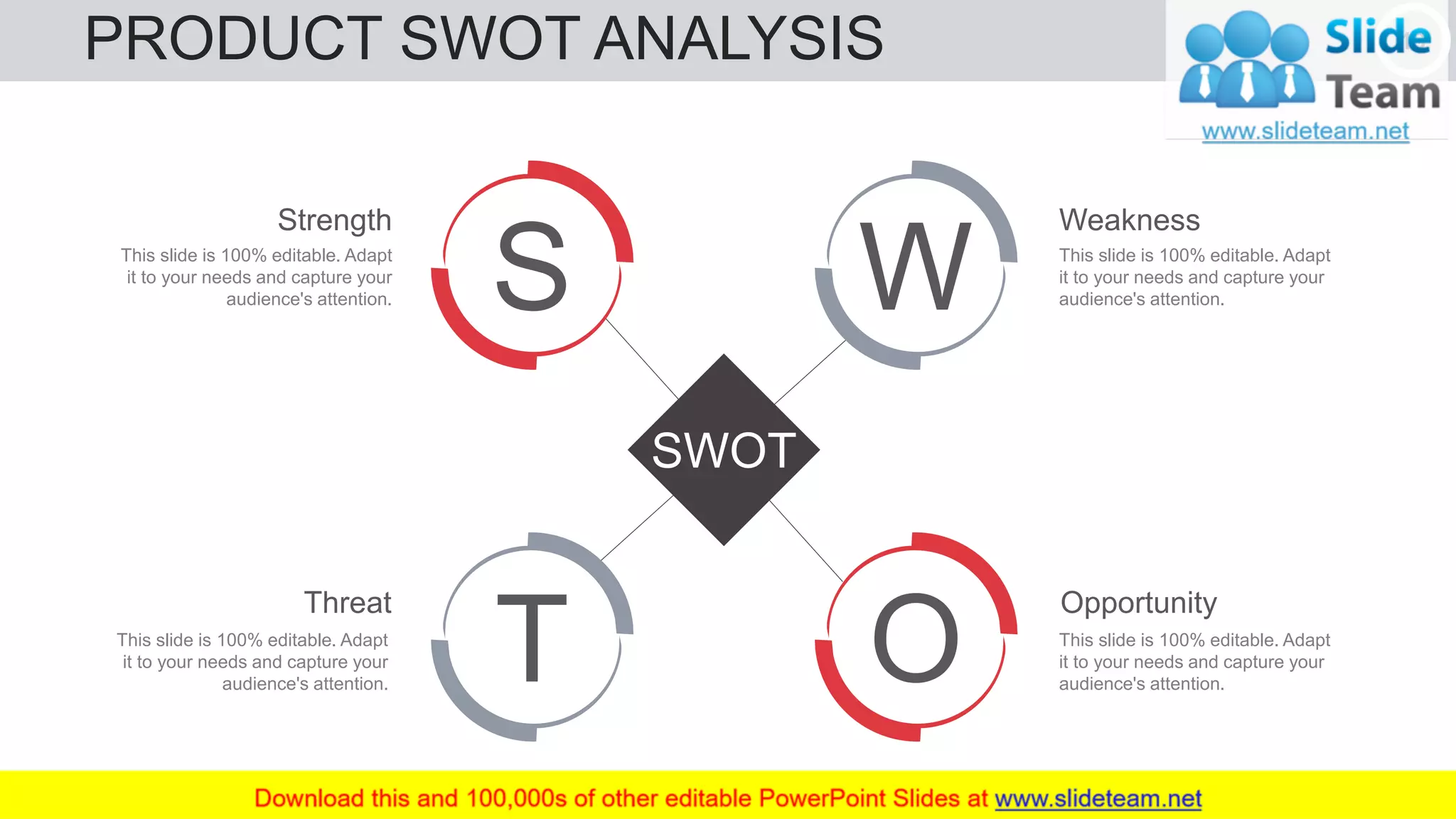 PRODUCT SWOT ANALYSIS 19
SWOT
S W
T O
Weakness
This slide is 100% editable. Adapt
it to your needs and capture your
audience's attention.
This slide is 100% editable. Adapt
it to your needs and capture your
audience's attention.
OpportunityThreat
This slide is 100% editable. Adapt
it to your needs and capture your
audience's attention.
Strength
This slide is 100% editable. Adapt
it to your needs and capture your
audience's attention.
 