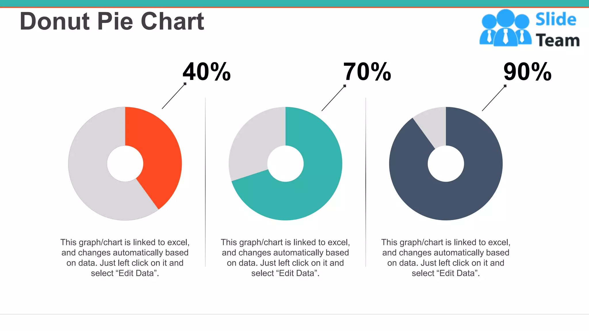 Donut Pie Chart
17
40%
This graph/chart is linked to excel,
and changes automatically based
on data. Just left click on it and
select “Edit Data”.
70%
This graph/chart is linked to excel,
and changes automatically based
on data. Just left click on it and
select “Edit Data”.
90%
This graph/chart is linked to excel,
and changes automatically based
on data. Just left click on it and
select “Edit Data”.
 
