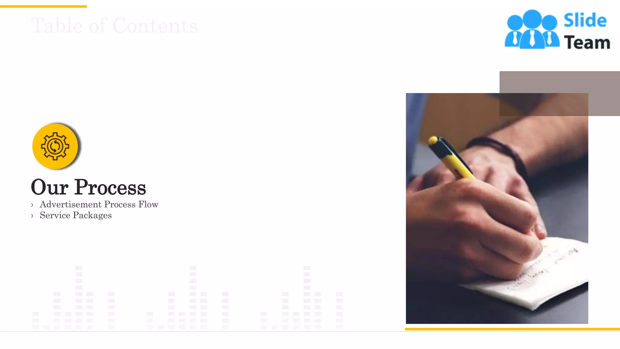 Table of Contents
6
› Advertisement Process Flow
› Service Packages
Our Process
 