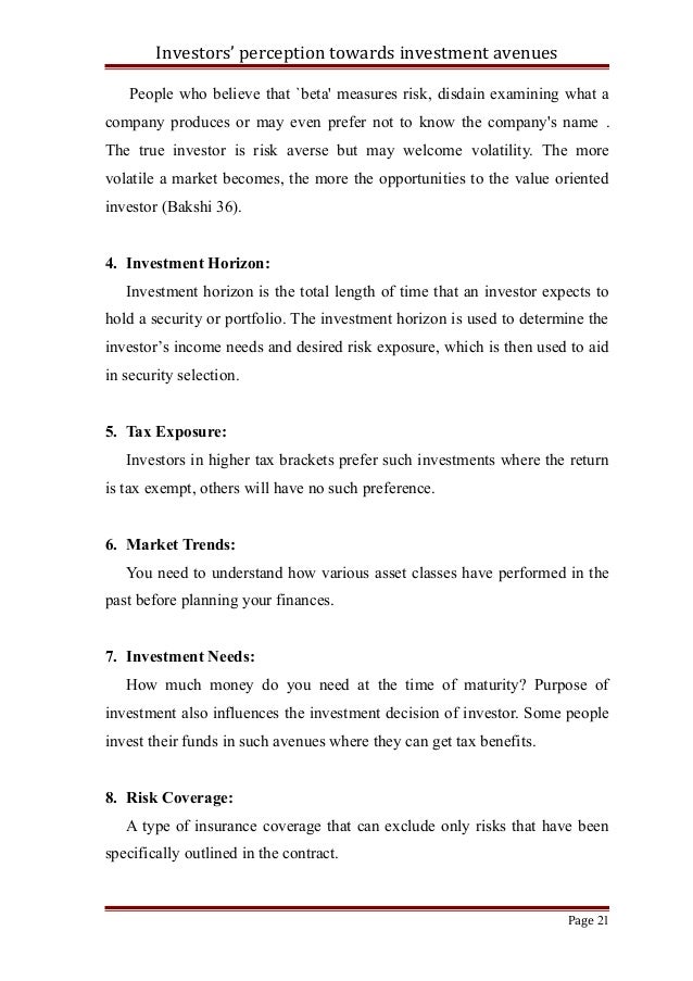 investors perception towards investment avenues with reference to ma investor questionnaire template