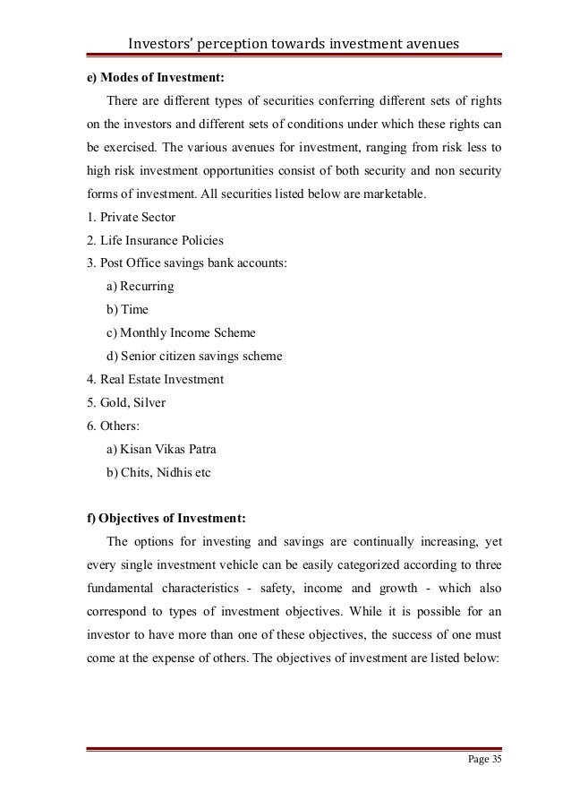 investors perception towards investment avenues with reference to ma investor questionnaire template