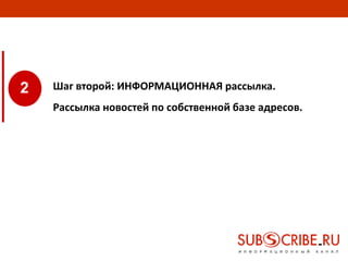 2 Шаг второй: ИНФОРМАЦИОННАЯ рассылка.
Рассылка новостей по собственной базе адресов.
 