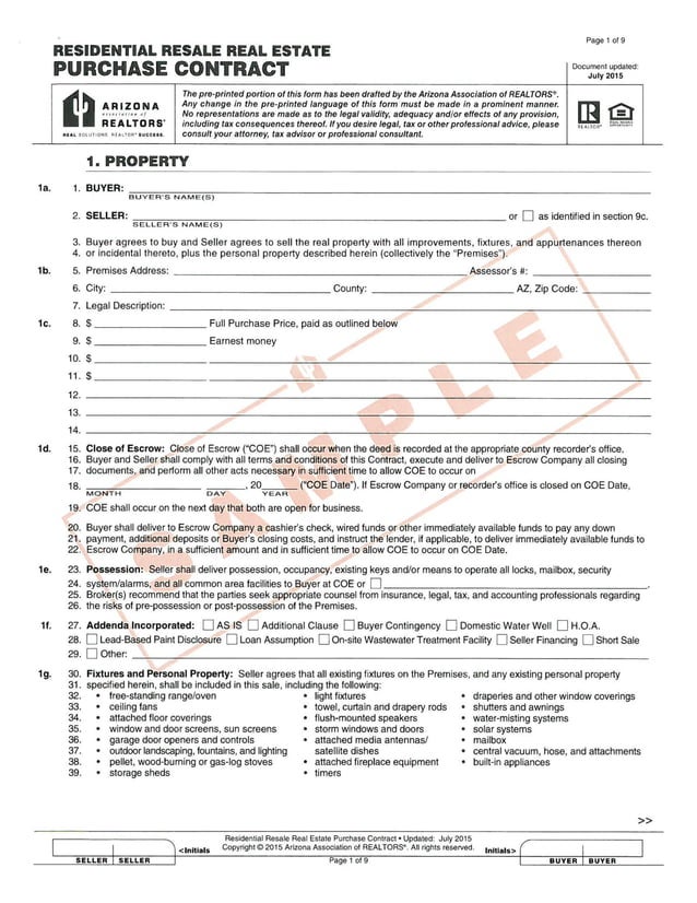 New purchase contract sample arizona - copy aar | PDF