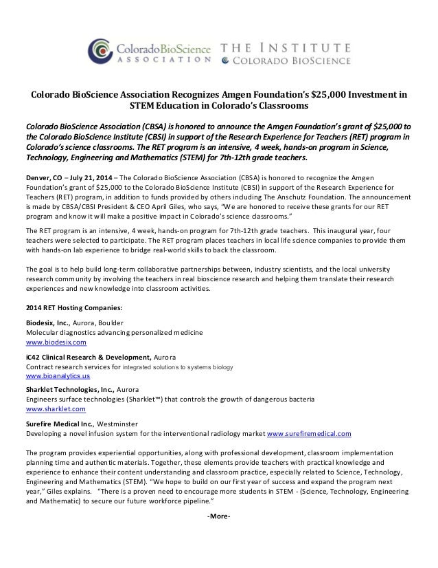 Colorado Bioscience Association Recognizes Amgen Foundation S 25 000 Images, Photos, Reviews