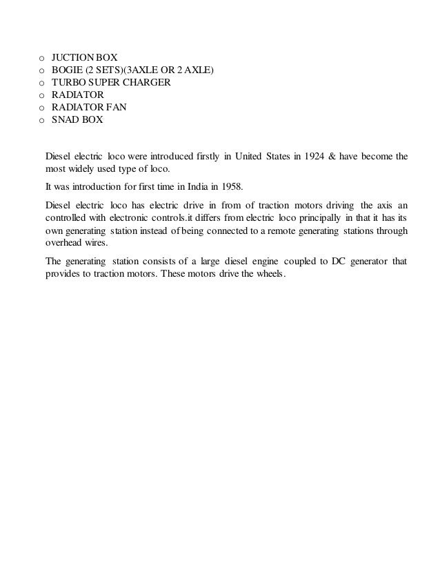 INDUSTRIAL TRAINING REPORT ON DIESEL LOCOMOTIVE TECHNOLOGY REPORT 201… INDUSTRIAL TRAINING REPORT ON DIESEL LOCOMOTIVE TECHNOLOGY REPORT 201…