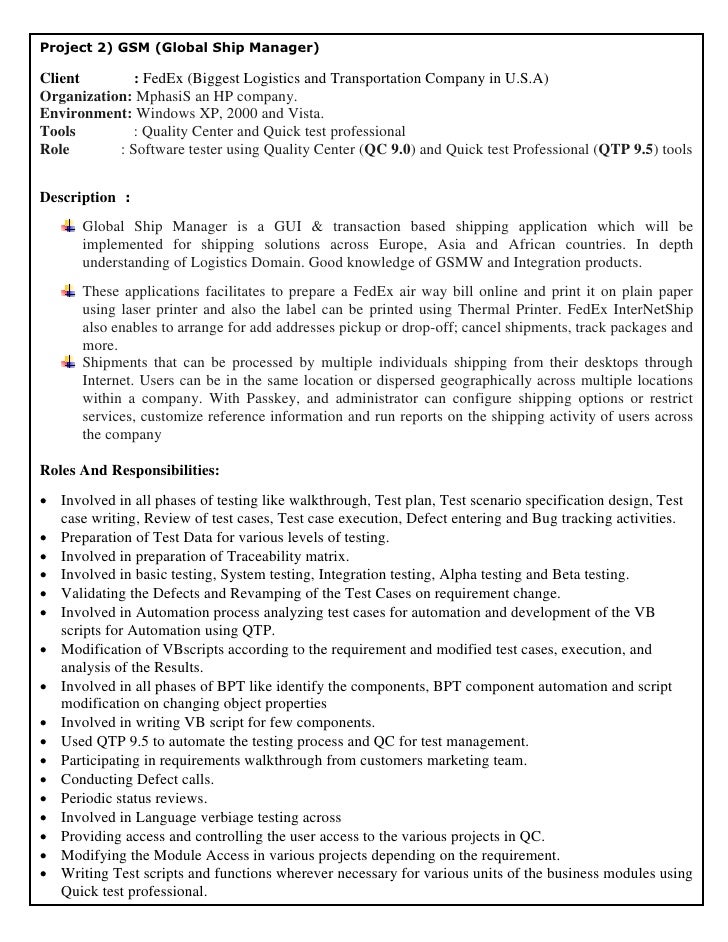 Sample resume for qtp professional