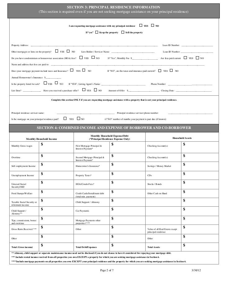 RMA Request for mortgage assistance