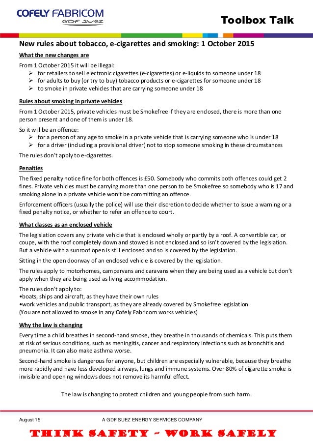 New rules about tobacco e cigarettes and smoking 1 october 2015