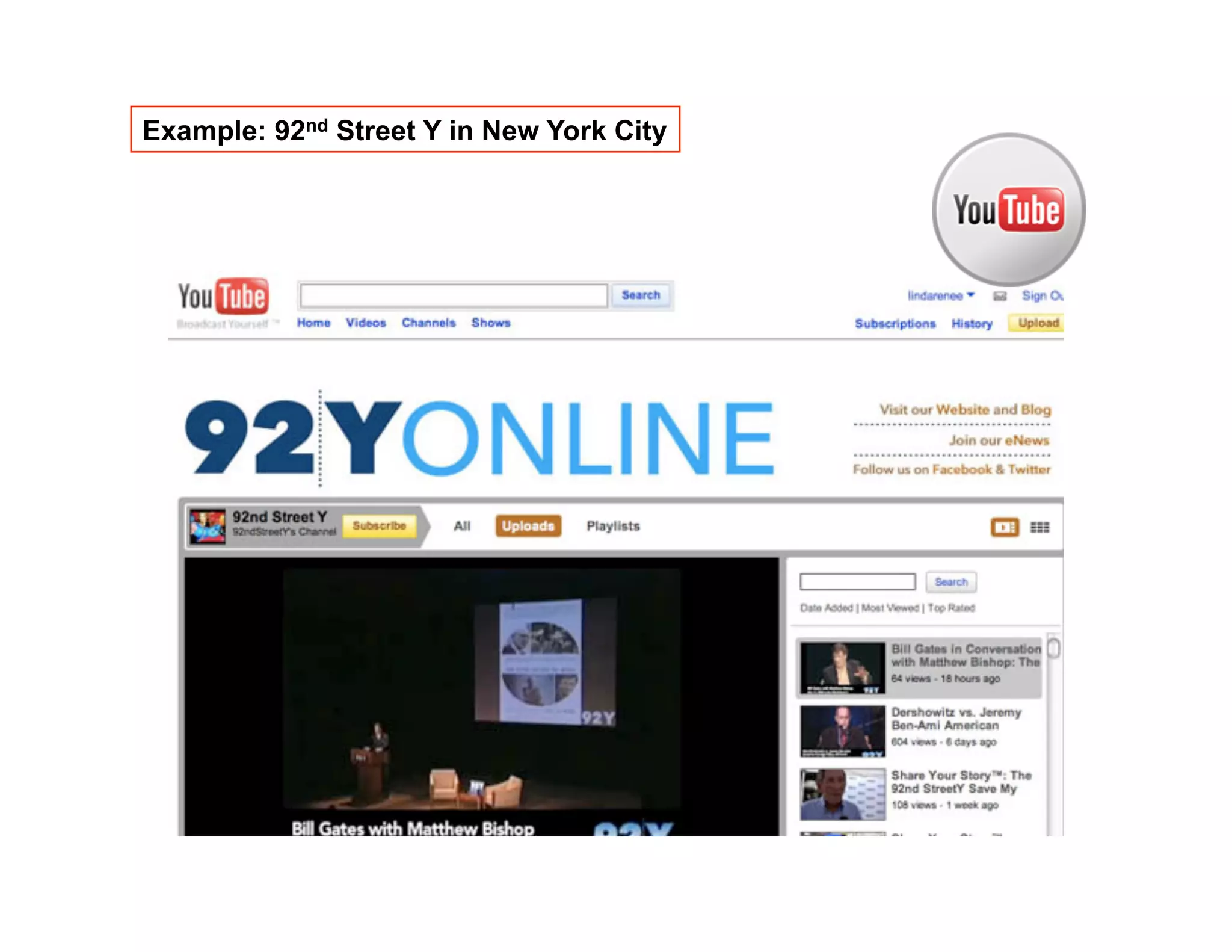 Example: 92nd Street Y in New York City
 