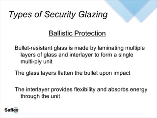 Types of Security Glazing  Bullet-resistant glass is made by laminating multiple layers of glass and interlayer to form a ...