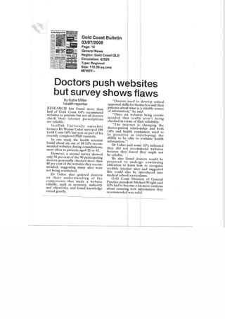 Doctors push websites -- news article, Gold Coast Bulletin, 2008.