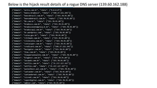 Below is the hijack result details of a rogue DNS server (139.60.162.188)
 