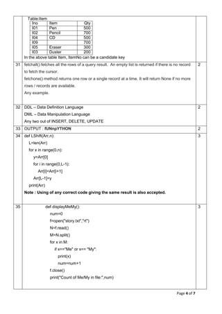 CBSE Class 12 Computer Science(083) Sample Question Paper 2020-21