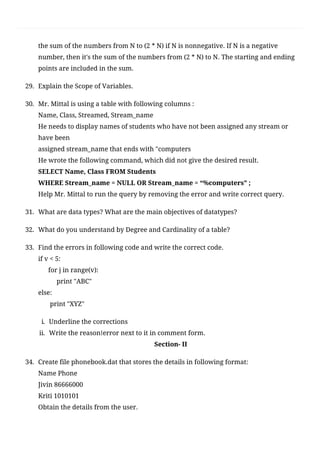CBSE Class 12 Computer Science(083) Sample Question Paper 2020-21