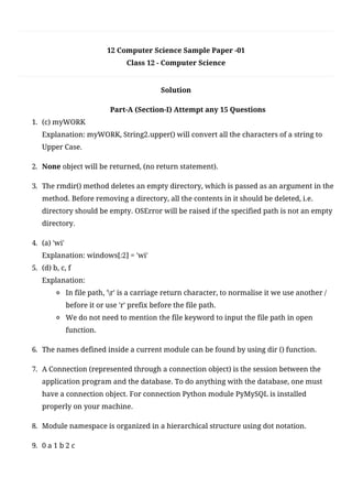 CBSE Class 12 Computer Science(083) Sample Question Paper 2020-21