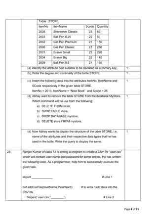 CBSE Class 12 Computer Science(083) Sample Question Paper 2020-21