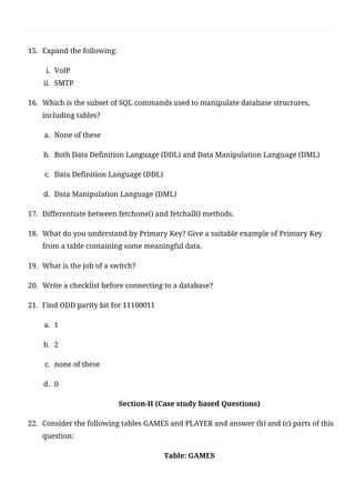 CBSE Class 12 Computer Science(083) Sample Question Paper 2020-21