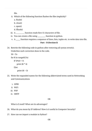 CBSE Class 12 Computer Science(083) Sample Question Paper 2020-21