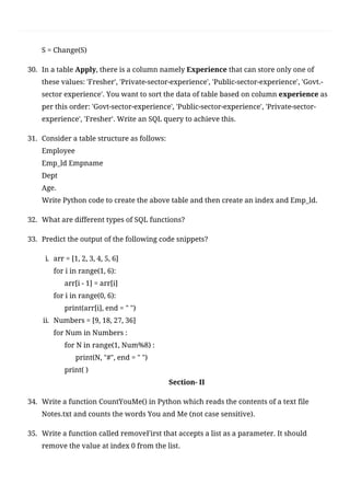 CBSE Class 12 Computer Science(083) Sample Question Paper 2020-21