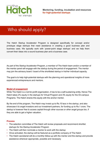 The Hatch Startup Accelerator Program Brochure | PDF