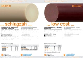 Erweiterung | iglidur®-Halbzeuge | Allrounder | Rundstab iglidur® P210 
Extension | iglidur® bar stocks | allrounder | iglidur® P210 
Erweiterung | iglidur®-Halbzeuge | Allrounder | Rundstab iglidur® R 
Extension | iglidur® bar stocks | allrounder | iglidur® R 
Ø20/80 Ø40/50 
... schlagzäh ... ... low cost ... 
Komplettierung des Lieferprogramms 
um 2 weitere Abmessungen 
Vielseitig, robust und universell, das ist iglidur® P210. 
Es hat sich bereits in 4 Durchmessern (Ø30-60 mm) 
bewährt, und wird nun um zwei weitere Größen er-gänzt. 
Geringe Feuchtigkeitsaufnahme 
Für niedrige bis mittlere Lasten 
Verschleißfest mit vielen Gegenlaufpartnern und 
unter unterschiedlichen Umgebungsbedingungen 
Gutes Preis-/Leistungsverhältnis 
Abmessungen Dimensions [mm] 
Bestellnummer Längen 
Part Number Ø Length 
SFRP210-2000 New 20 100 - 1000* 
SFRP210-3000 30 100 - 1000* 
SFRP210-4000 40 100 - 1000* 
SFRP210-5000 50 100 - 1000* 
Lieferbar Available 
ab Lager from stock 
Completion of the product range by 
two additional dimensions 
iglidur® P210 is the material for high rotation speed 
at low loads. It has already proven itself in 4 diame-ters 
(Ø30-60 mm), and is now complemented by two 
other sizes. 
Low moisture absorption 
For low and medium loads 
Wear resistant with many shaft materials and under 
different environments 
Good cost/performance ratio 
Bestellnummer Längen 
Part Number Ø Length 
SFRP210-6000 60 100 - 1000* 
SFRP210-8000 New 80 100 - 1000* 
*Länge in mm von 100 bis 1000, abgestuft in 100 mm-Schritten 
Length in mm from 100 to 1000 graduated in 100 mm steps 
www.igus.de/halbzeuge 
www.igus.eu/barstock 
Rundstab aus iglidur® R in zwei neuen 
Abmessungen 
iglidur® R ist ein Werkstoff mit sehr gutem Preis-/Leis-tungsverhältnis 
bei niedrigen Belastungen und hohen 
Anforderungen an Reibwert und Lebensdauer. 
Gute Abriebfestigkeit 
Niedrige Reibwerte im Trockenlauf 
Sehr kostengünstig 
Geringe Feuchtigkeitsaufnahme 
Abmessungen Dimensions [mm] 
Bestellnummer Längen 
Part Number Ø Length 
SFRR-3000 30 100 - 1000* 
SFRR-4000 New 40 100 - 1000* 
SFRR-5000 New 50 100 - 1000* 
SFRR-6000 60 100 - 1000* 
*Länge in mm von 100 bis 1000, abgestuft in 100 mm-Schritten 
Length in mm from 100 to 1000 graduated in 100 mm steps 
Lieferbar Available 
ab Lager from stock 
Bar stock made of iglidur® R in two 
new dimensions 
iglidur® R is a material that offers excellent value for 
money when subjected to low loads and high require-ments 
with regard to the friction value and service life. 
Good abrasion resistance 
Low coefficients of friction while running dry 
Very cost-effective 
Low moisture absorption 
www.igus.de/halbzeuge 
www.igus.eu/barstock 
20 igus® Herbstnews 2014...3D-CAD, Konfiguratoren und mehr: www.igus.de/news... igus® autumn news 2014... 3D-CAD, configurators and more: www.igus.eu/news... 21 
 