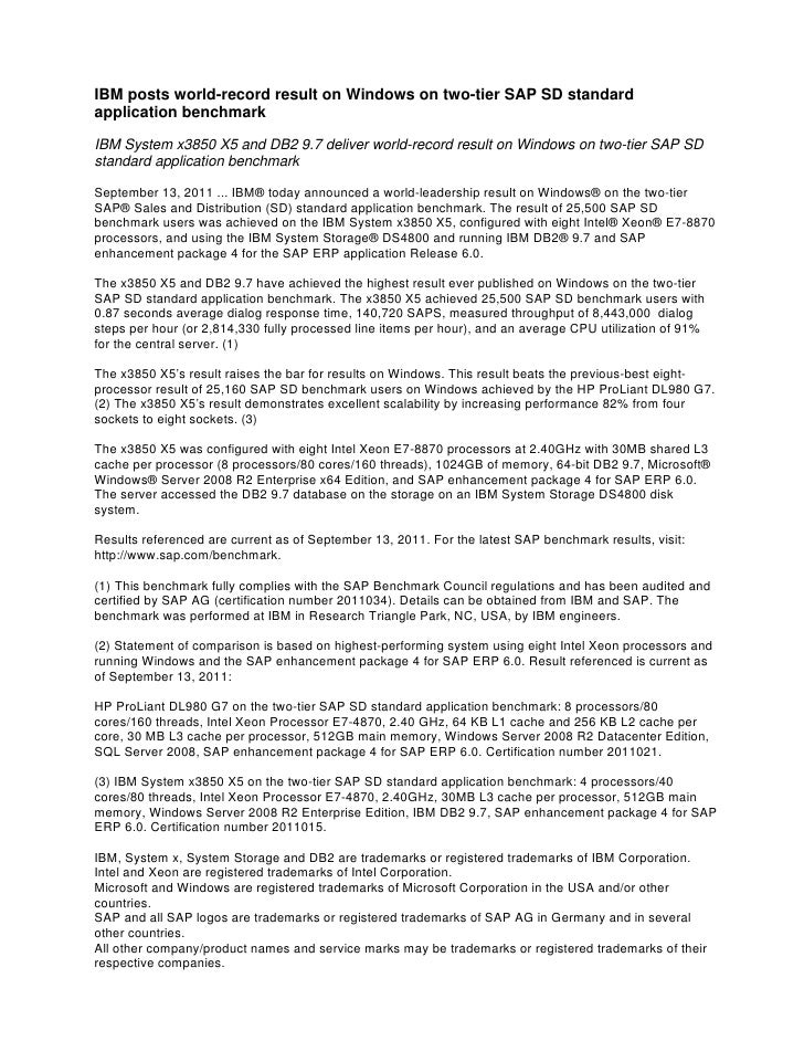 Ibm Posts World Record Result On Windows On Two Tier Sap Sd Standard