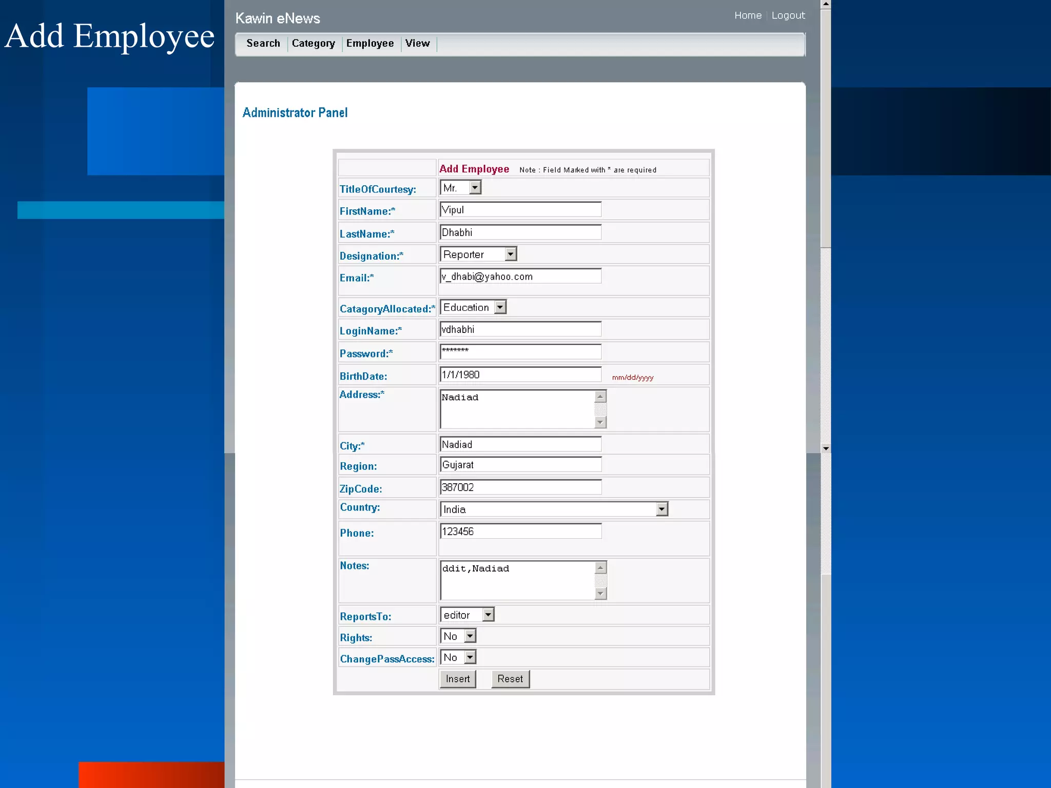 Add Employee




               News Publishing
                                 28
               Software
 