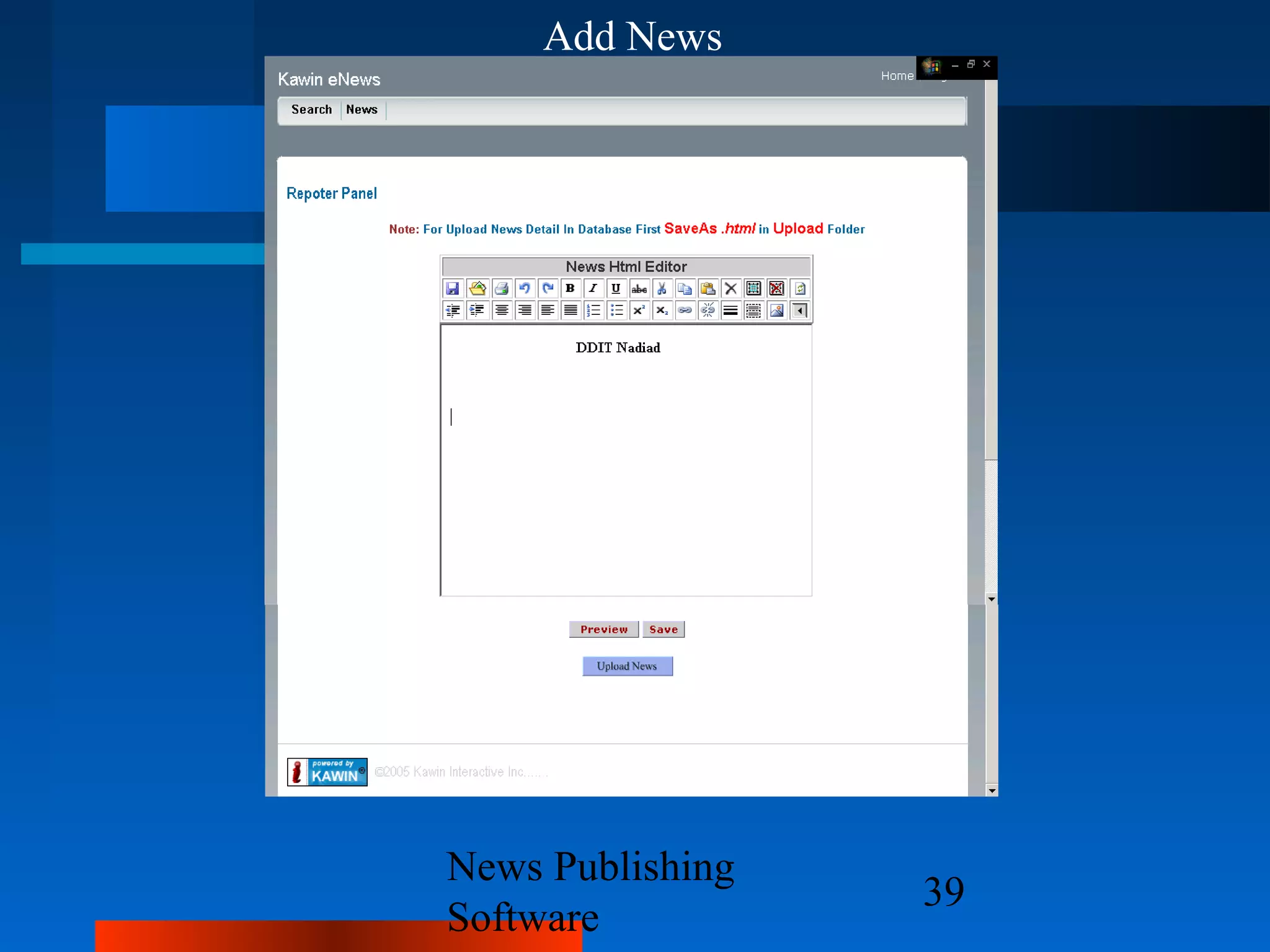 Add News




News Publishing
                  39
Software
 