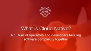 What is Cloud Native?
5
A culture of operators and developers tackling
software complexity together
 