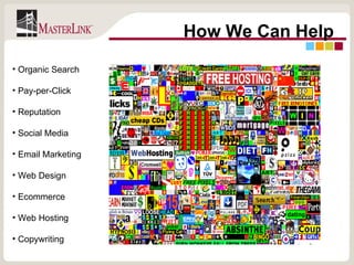 How We Can Help Organic Search Pay-per-Click Reputation Social Media Email Marketing Web Design Ecommerce Web Hosting Copywriting 