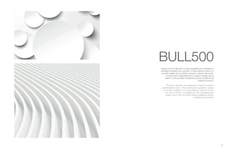 21
BULL500
Questa nuova Collezione, è stata progettata per soddisfare la
necessità di sanitari più contenuti. Le linee attuali ne fanno un
prodotto adatto ad un pubblico giovane e attento alle novità.
Il wc Bull 500 è disponibile con lo scarico traslato (fino a
180mm ) che permette l’installazione senza modificare gli
impianti di scarico.
This new collection, was designed to meet the need for
smaller Sanitary ware . The contemporary guidelines, makes
it a product suitable for a young audience, open to innova-
tion. BULL 500 Wc is available with the translated drain
system (up to 180 mm) which allows installation without
modifying the plumbing.
 